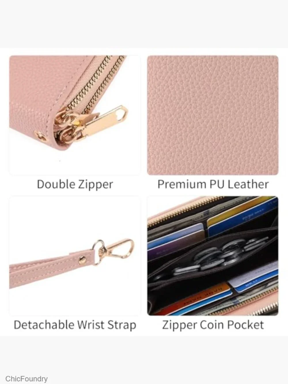 Double Zip Around Wristlet Wallet Large Capacity Card Holder